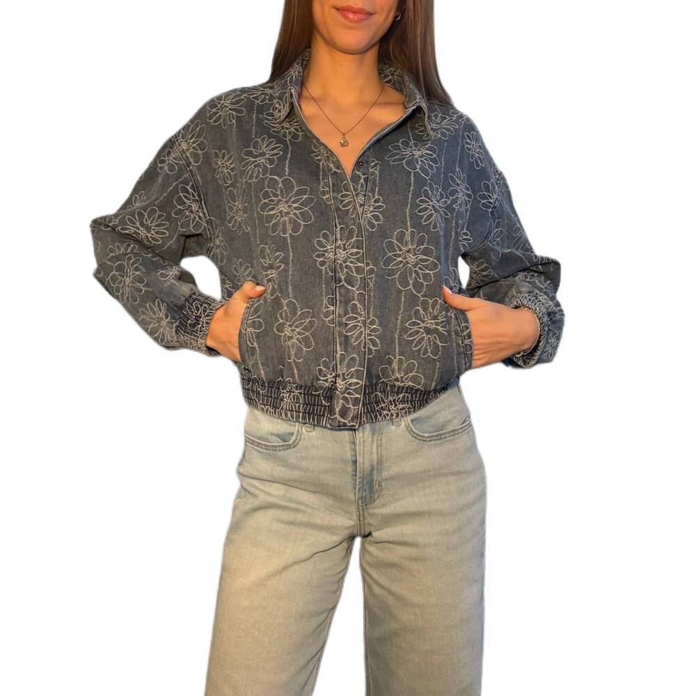 NEW CAMELLIA floral embroidered denim jacket in blue - Picture 1 of 2
